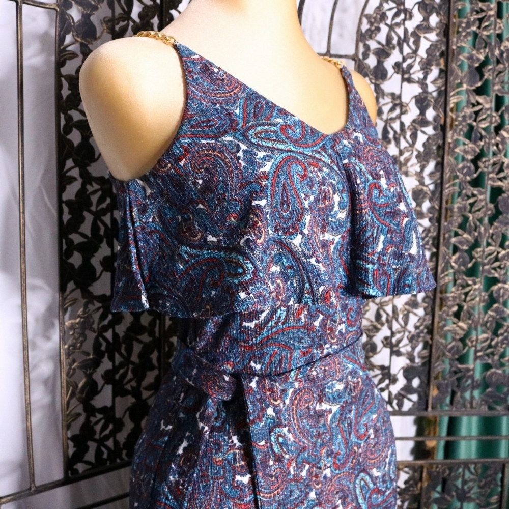 FREE SHIPPING Michael Kors Paisley Chain Flutter Maxi Dress. Size XXS - Picture 2 of 10